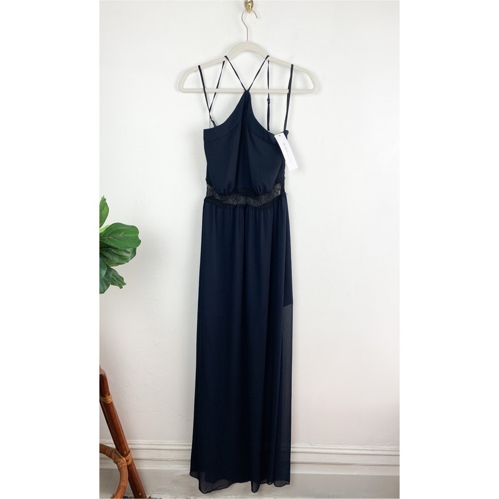NWT BCBGeneration Dark Nights Black Lace Cutout Halter Maxi Dress Sz 8